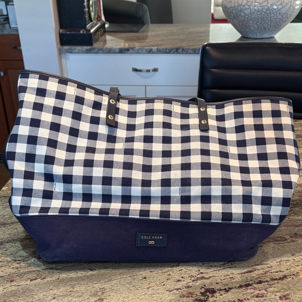 Cole Haan Navy and White Checkered Tote